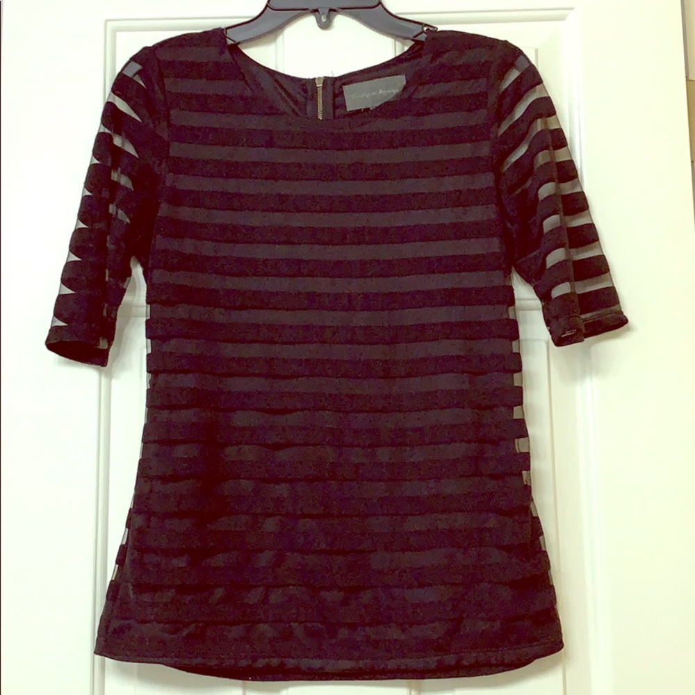 Anthropologie black sheer stripped top